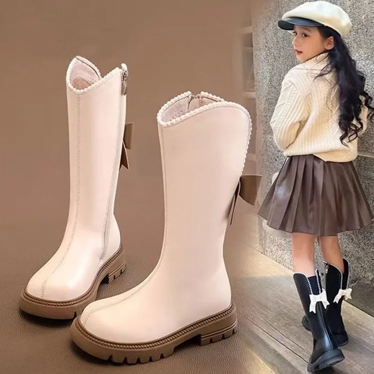 女童鞋子2025秋冬季新款儿童长靴子冬季长筒高筒皮靴公主加绒洋气