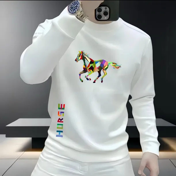 无帽圆领加绒加厚卫衣男冬季新款重磅长袖T恤男款内搭上衣打底衫