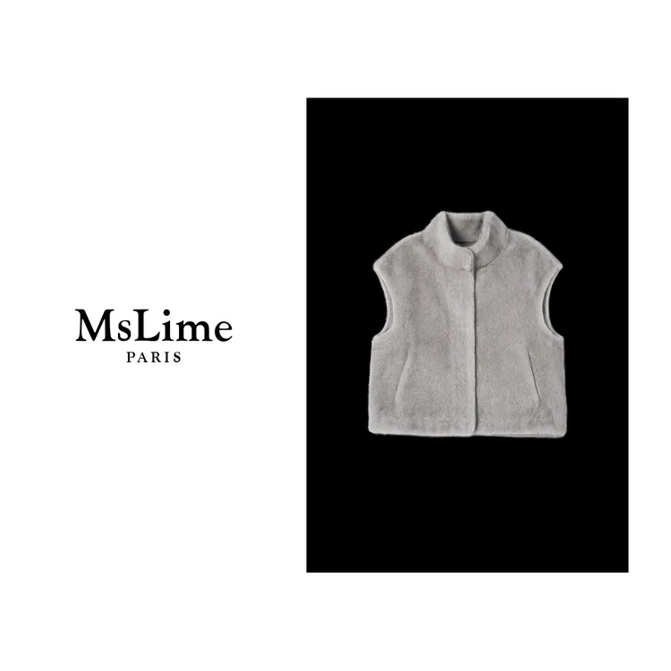 王嬛嬛MsLime新款【空濛】甄选素绒灰色皮草马甲外套 HD2D0176