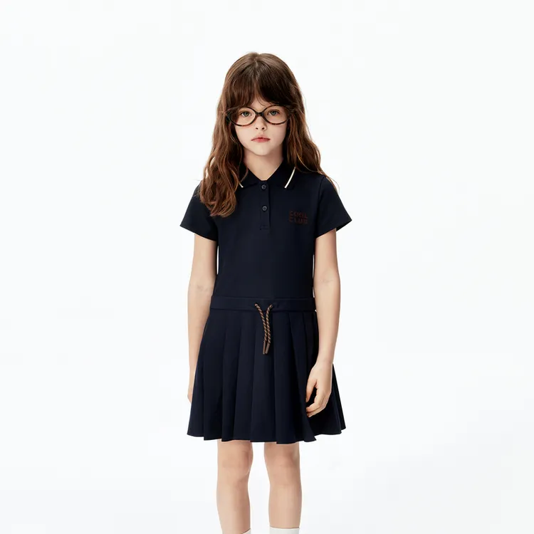 亲子装littlemoco童装25秋装新款女童学院风短袖连衣裙KBE3DRS029
