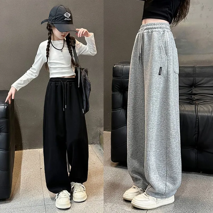 女童超好看裤子春秋2025新款卫裤儿童秋款阔腿裤女孩中大童运动裤