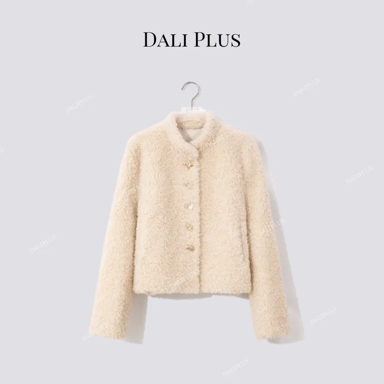 DALI PLUS“100绵羊毛”单排扣短款百搭颗粒毛外套-D5SC0014-3