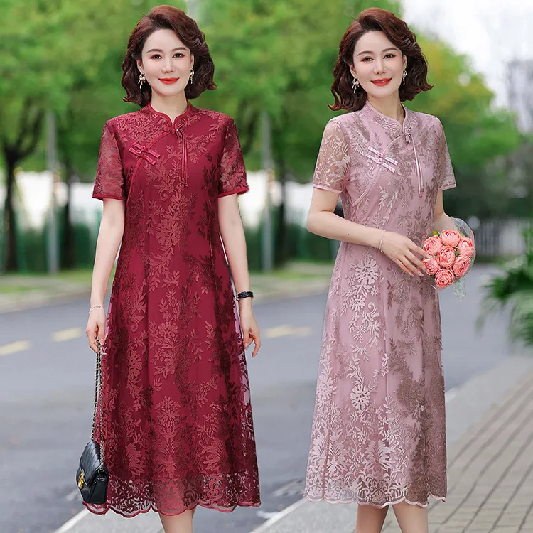 妈妈装2025新款夏装洋气减龄中老年女装旗袍连衣裙国风喜庆长裙女