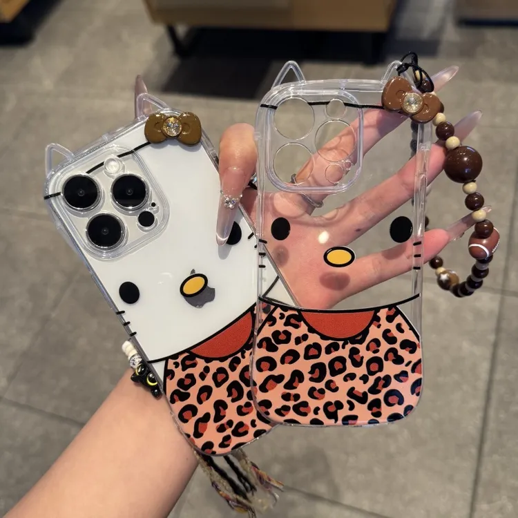 奥菲顿豹纹蝴蝶结kt挂绳适用iPhone16/15pro苹果14猫耳手机壳1312