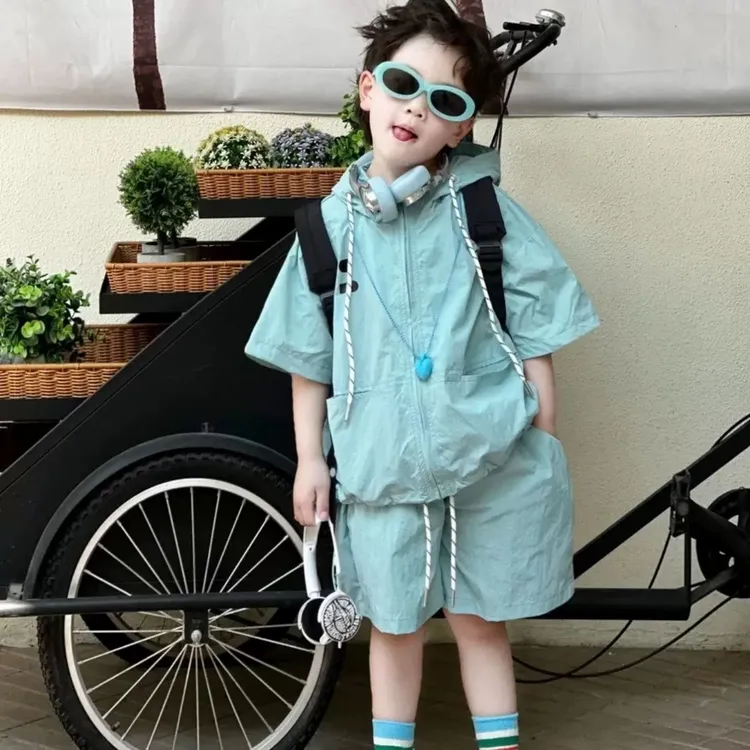 男童套装2025新款儿童夏季糖果色男童套装6-12岁潮款高级感帅气