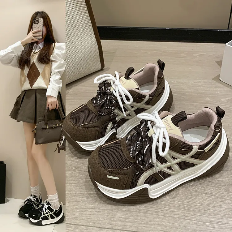 厚底增高运动休闲鞋女2025秋季新款百搭透气阿甘德训鞋爆款老爹鞋