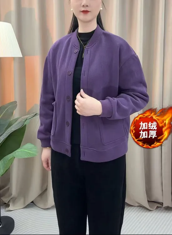 原创新款立领老钱风休闲风厚款中老年女装韩版百搭时尚棒球服