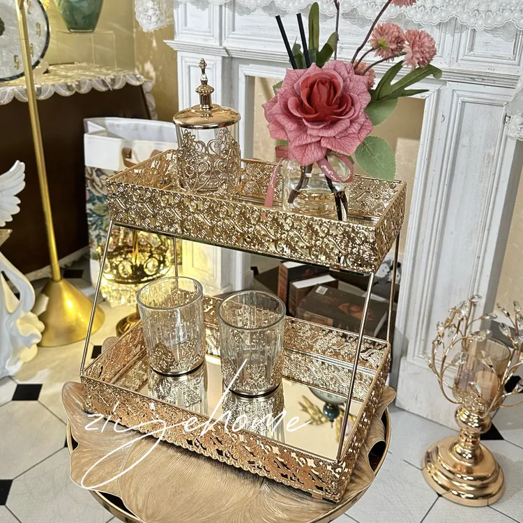 【子野专属】轻奢宫廷风大号双层收纳化妆桌桌面玄关收纳架大号摆件