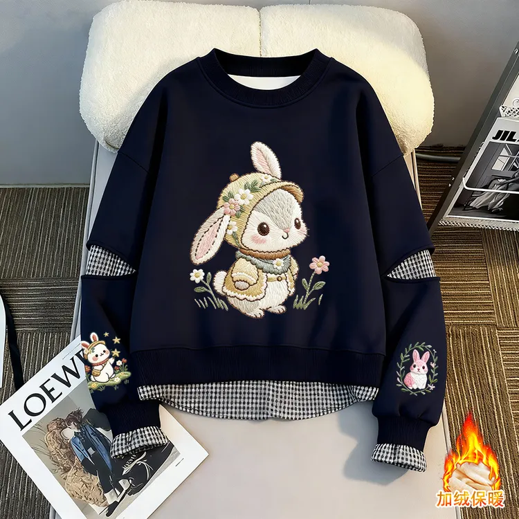 女童2025新款假两件拼接秋冬季保暖加绒洋气时尚中大童百搭卫衣