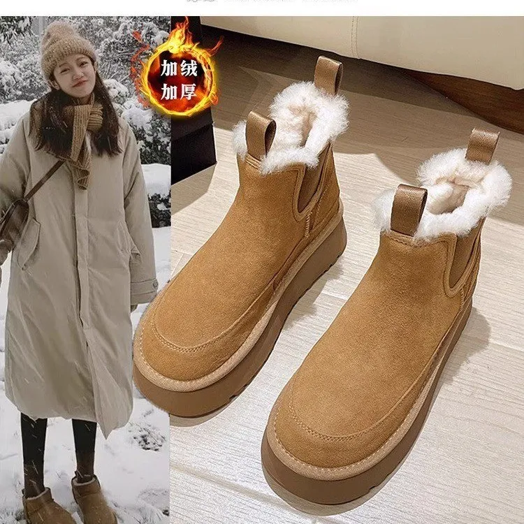 厚底雪地靴女2025新款冬季加绒加厚皮毛一短靴保暖东北大棉鞋