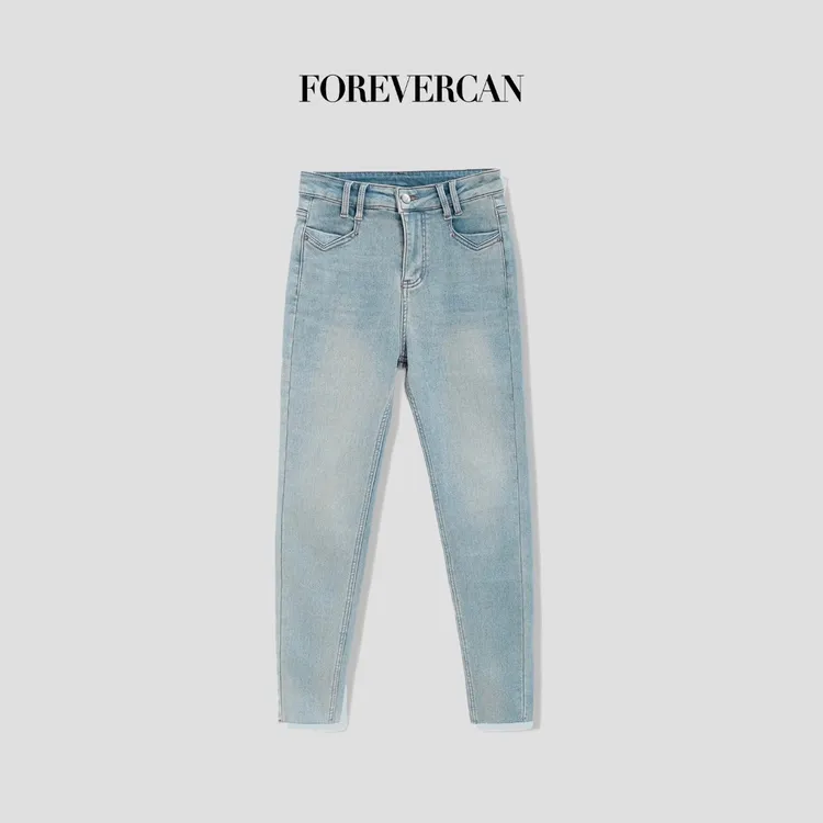 FOREVERCAN“牛仔浪潮”复古做旧水洗小脚加绒牛仔裤 SP19238