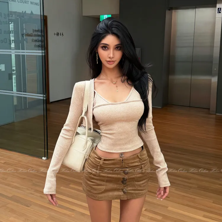 HELEN【闪光辣妹】银丝羊绒针织开衫吊带两件套细闪V领假两件T246