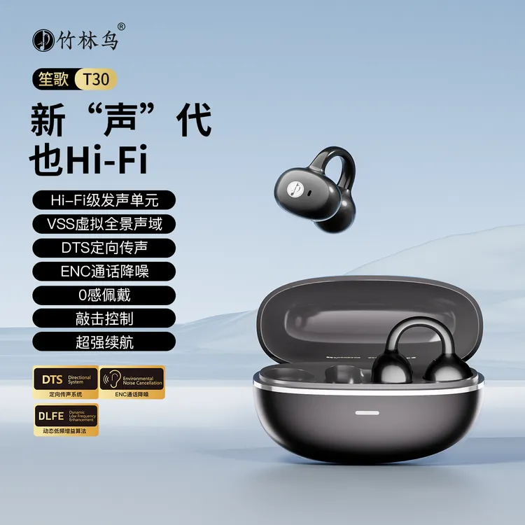 竹林鸟笙歌T30耳夹式气骨传导蓝牙耳机运动骑行跑步防汗HiFi无线
