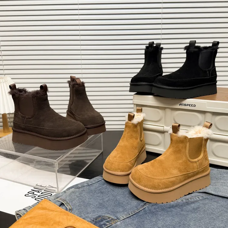 真皮羊毛厚底雪地靴女2025冬季加棉加厚保暖短筒马丁靴切尔西靴子