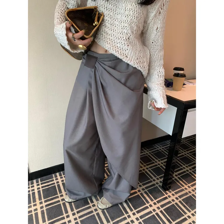 区区欧阳 不规则西装裤女秋季休闲裤宽松拖地长裤阔腿裤直筒裤子