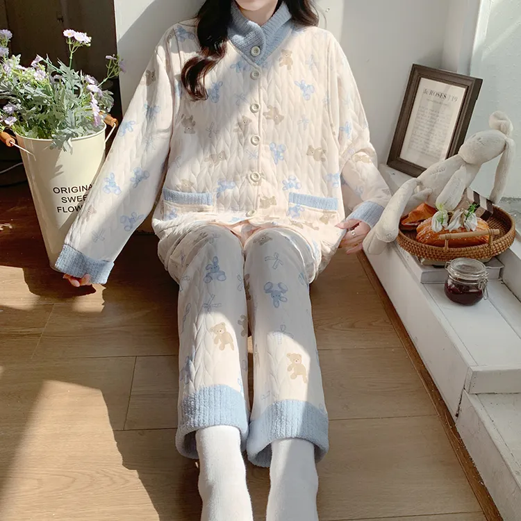 秋冬加大码300斤产后哺乳保暖可外穿带胸垫空气棉孕妇睡衣月子服