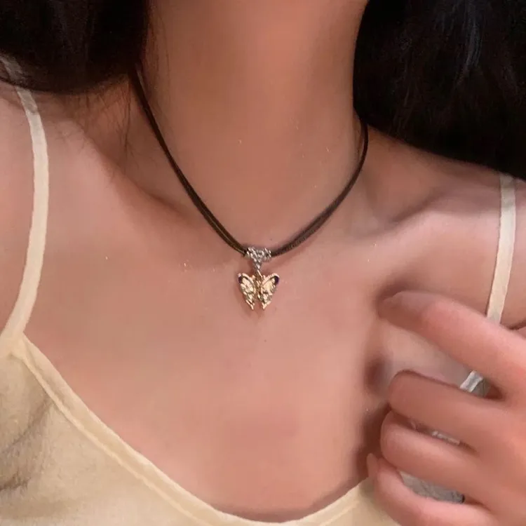 合金吊坠 精致饰品小众复古风双层蝴蝶编织女款项圈潮酷轻奢