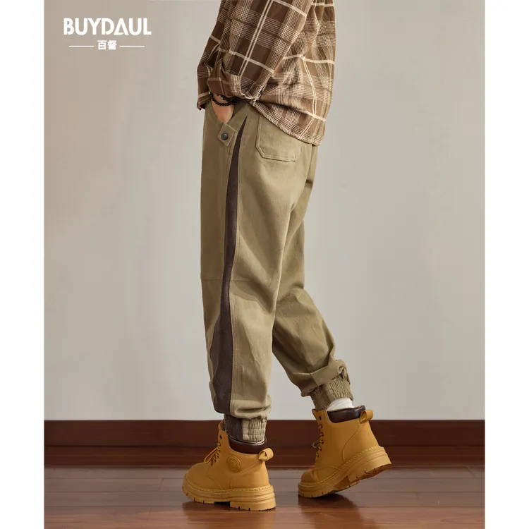 美式复古工装休闲裤男士秋季2025新款宽松潮牌拼接撞色束脚运动裤