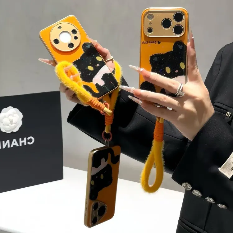 围巾猫咪手绳适用苹果17手机壳iPhone华为vivo小米oppo金属水凝壳