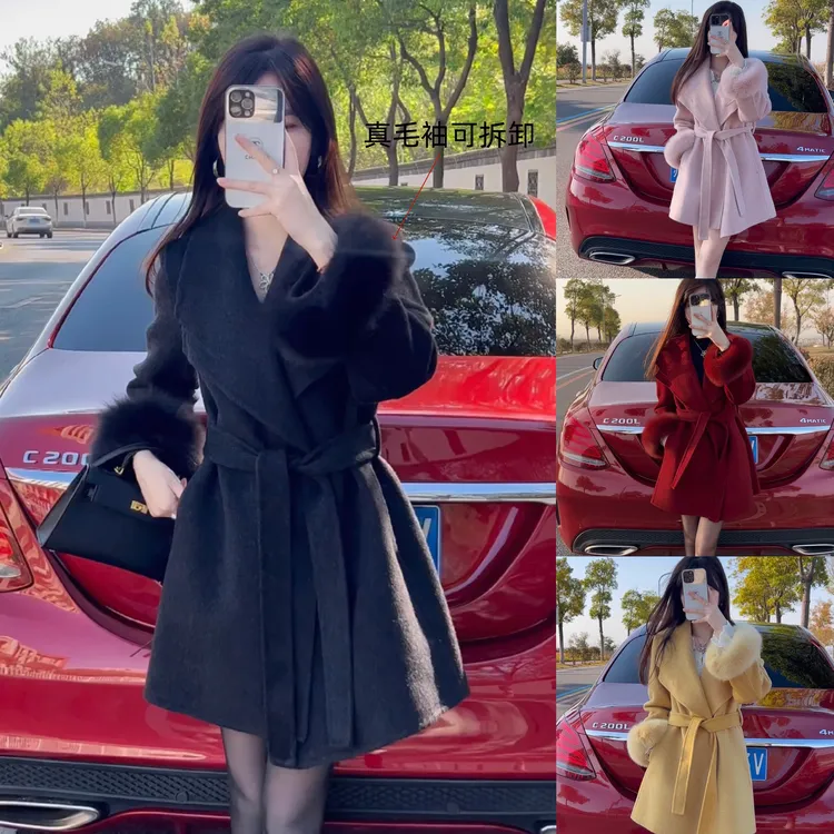 双十二秋冬女中长款双面羊毛外套网红显瘦大衣气质优雅百搭时尚