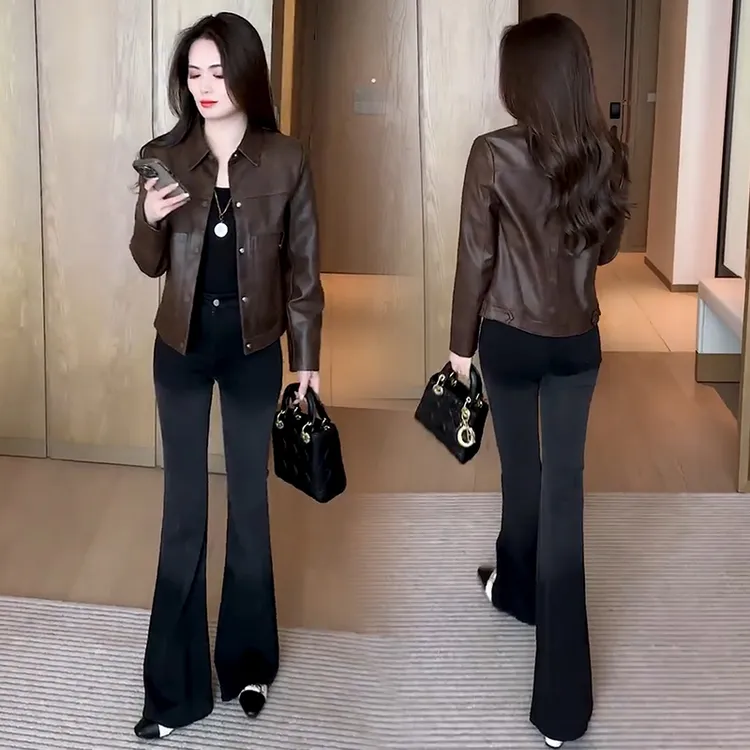 时尚洋气短款皮衣外套女2025秋季新款高级感PU皮夹克美式复古上衣