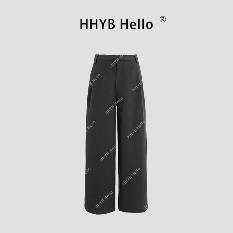 HHYB Hello2025春夏新款纯色宽松西装休闲裤阔腿裤长裤Q254043