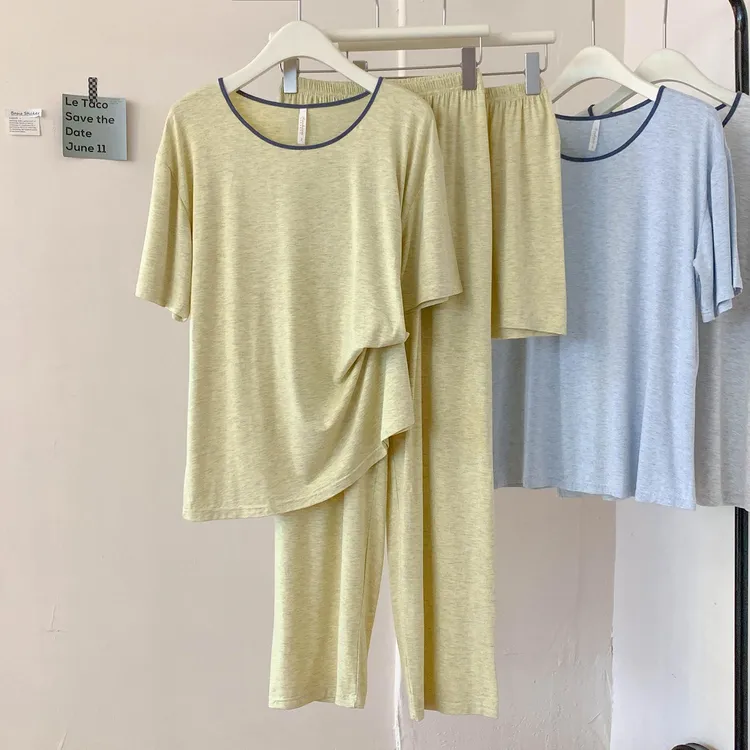 韩系莫代尔睡衣套装短袖长裤套头家居服女夏季凉感薄款透气长袖