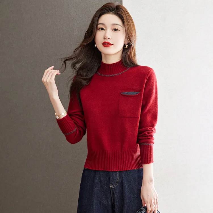 哥弟阿玛施正品半高领短款针织衫女秋季新款套头洋气时尚百搭上衣