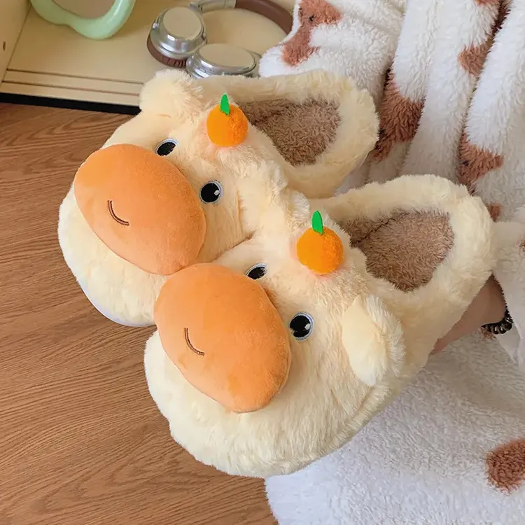 秋冬水豚棉拖鞋女保暖包跟男女情侣外穿防滑居家棉鞋可爱月子拖鞋