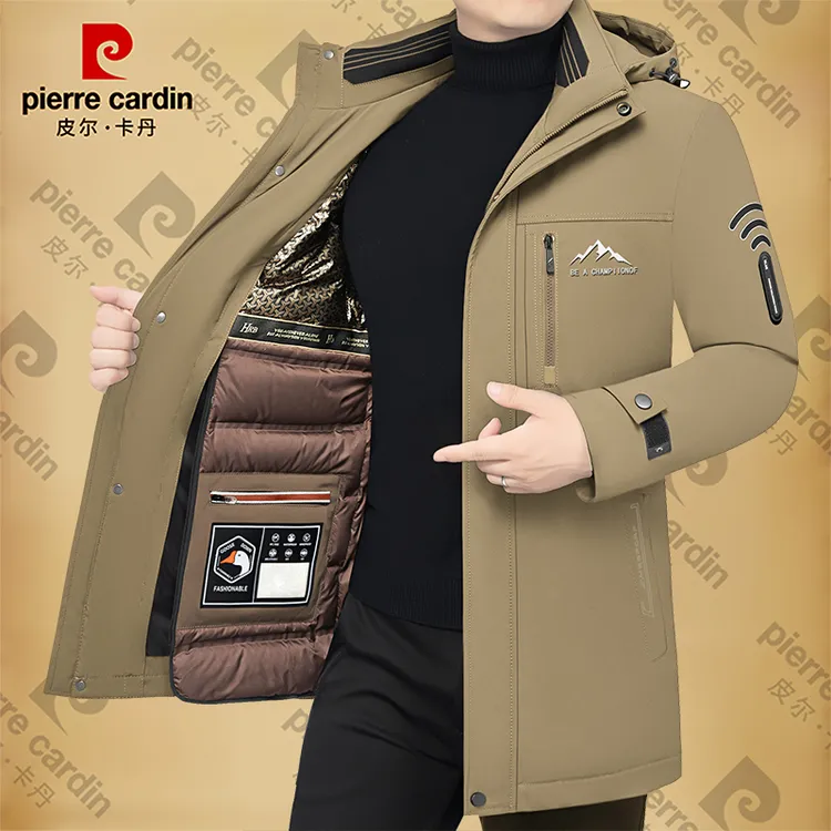 皮尔卡丹男士新款高档鸭绒商务休闲保暖可脱卸内胆羽绒服外套男装