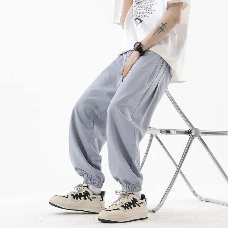 港风青年阔腿裤束脚裤薄款法式裤子夏季潮休闲裤