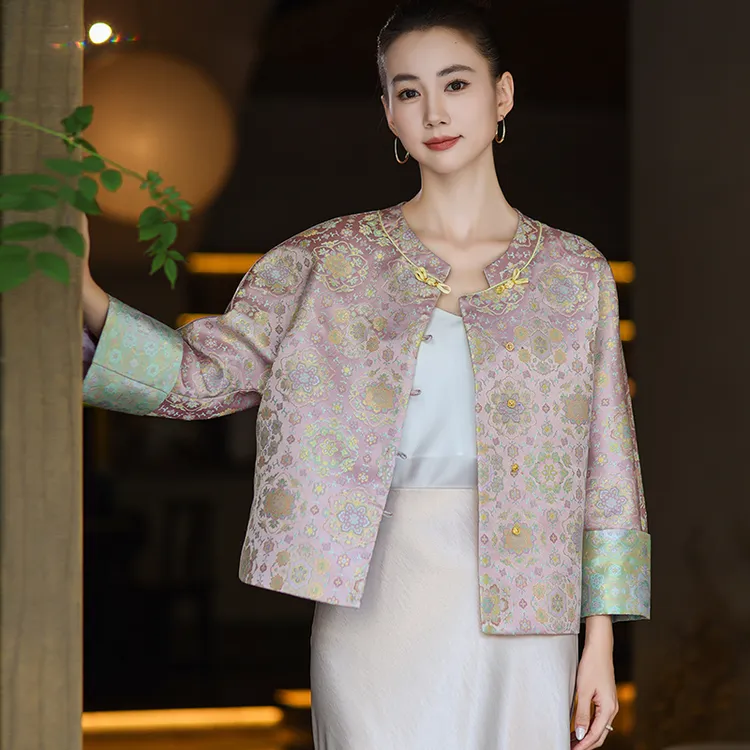 【冰淇淋宝想花】宋锦圆领女秋季时尚气质新中式国风女装新款外套