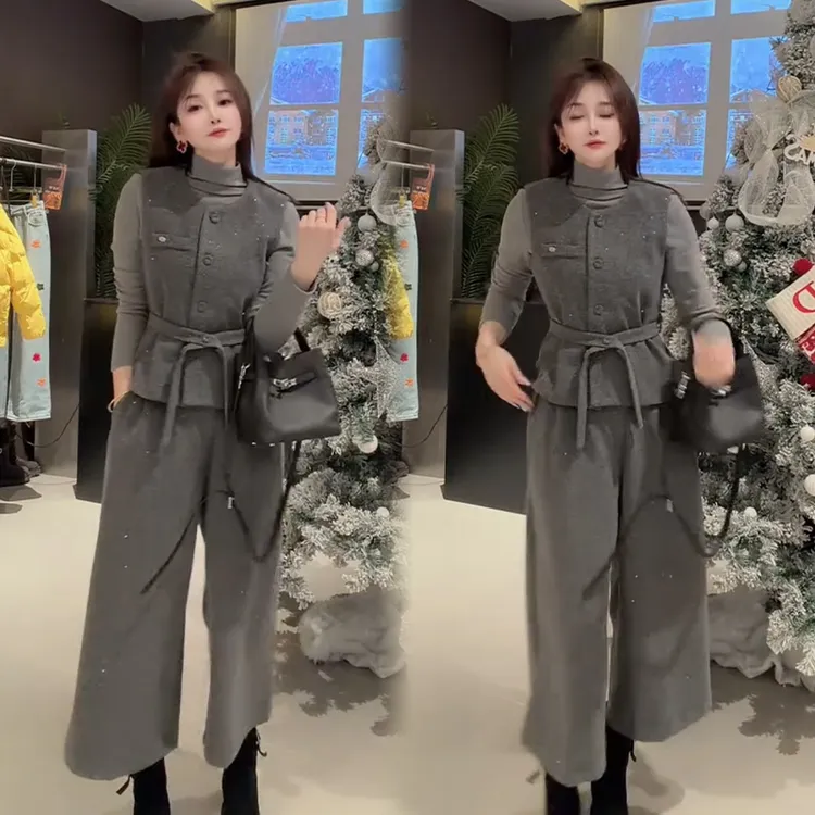2025秋冬新款时尚显瘦气质网红高档套装女高级百搭宽松大码三件套