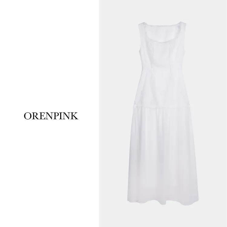 OREN PINK/奥粉25年新款春夏款精致刺绣气质设计感女装背心连衣裙