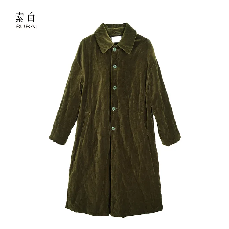 素白【为人民服务】N01972休闲小众翻领单排扣加厚保暖棉衣外套