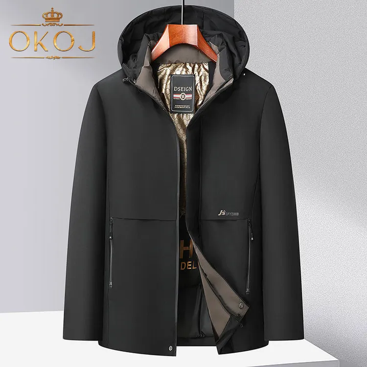 OKOJ连帽棉服上衣男士秋冬季加厚防风保暖中年爸爸装休闲棉衣外套