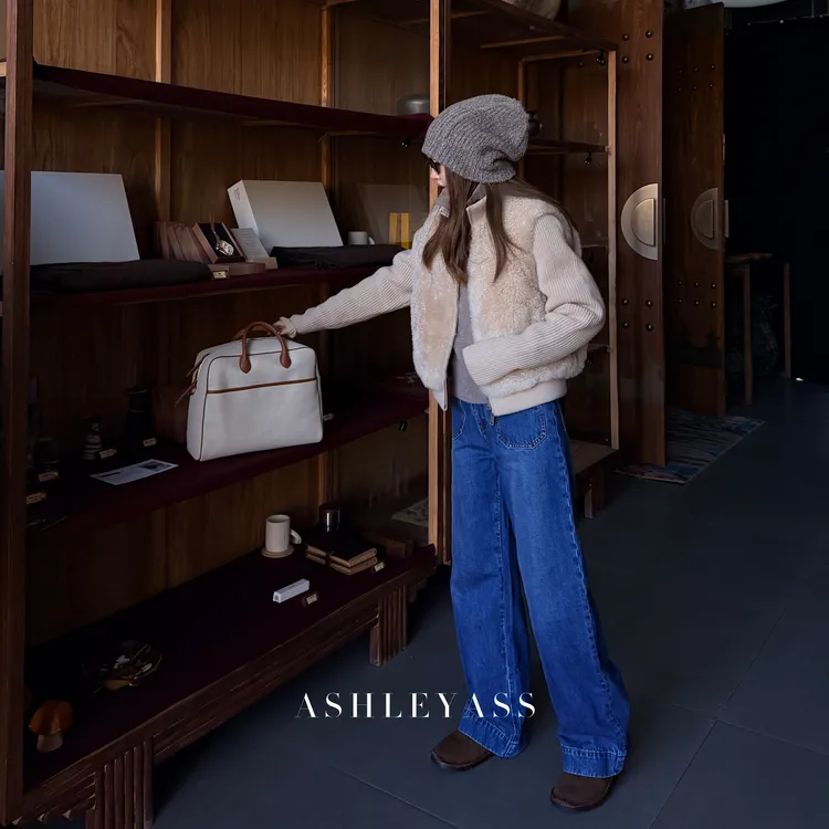 【ASHLEYASS】“复古巴黎牛仔”舒适前置口袋阔腿牛仔裤LSN251661S