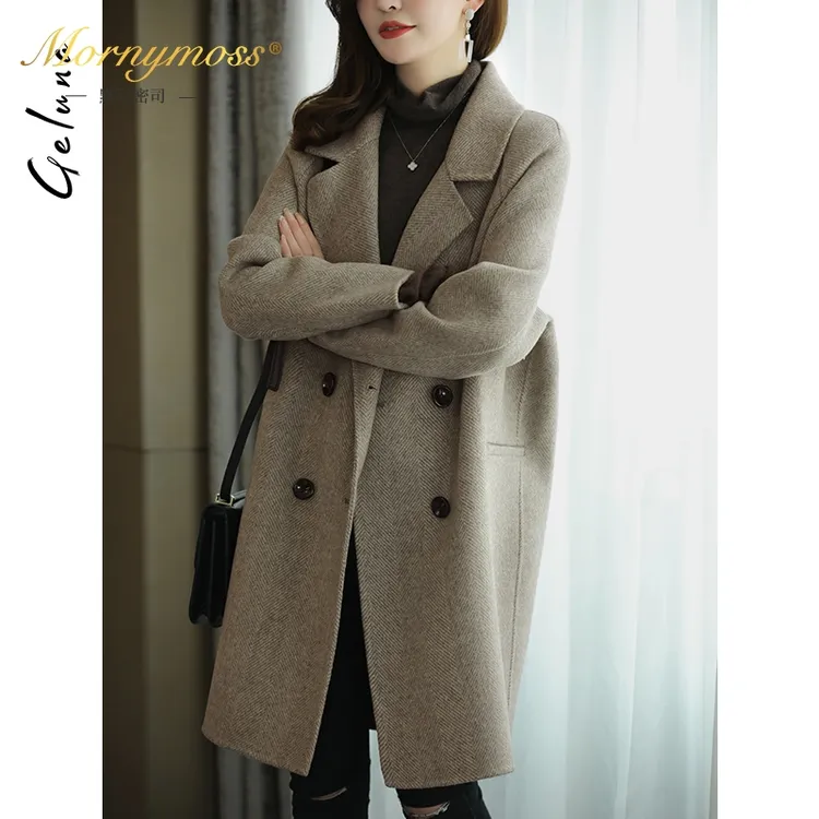 默尼密司品牌2025年新款羊毛呢子外套小个子中长款零双面大衣