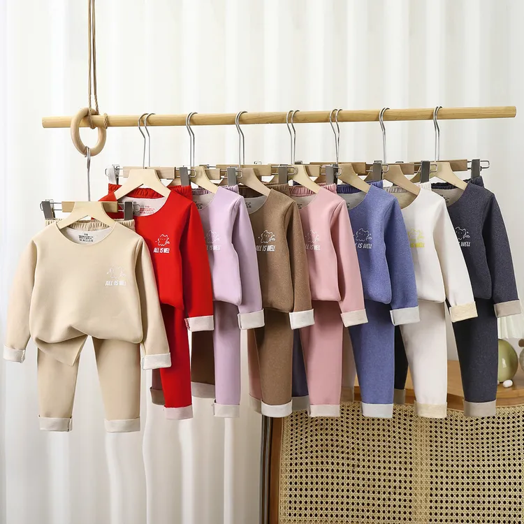 A类2025儿童羊毛蚕丝保暖衣套装无痕新年款大红色秋衣秋裤男女宝