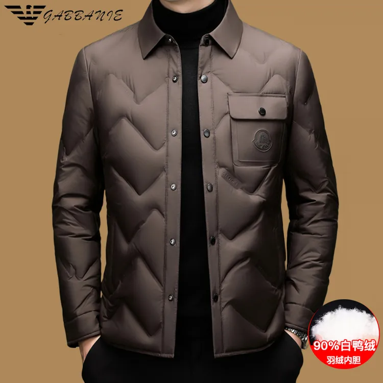 意大利轻奢翻领羽绒服男装冬季商务休闲保暖白鸭绒行政工装外套潮