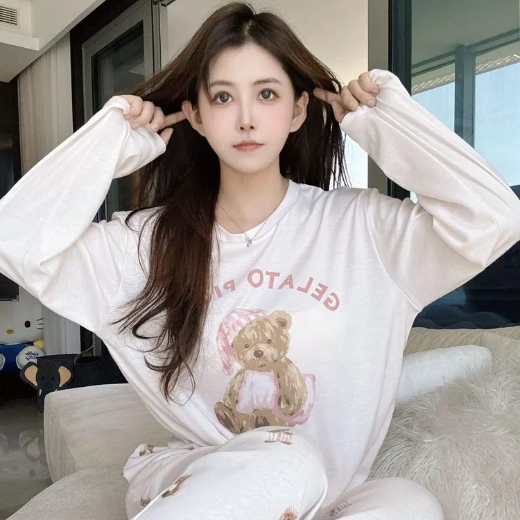 25款春秋新款莫代尔家居服卡通小熊长袖长裤高品质冰淇淋棉