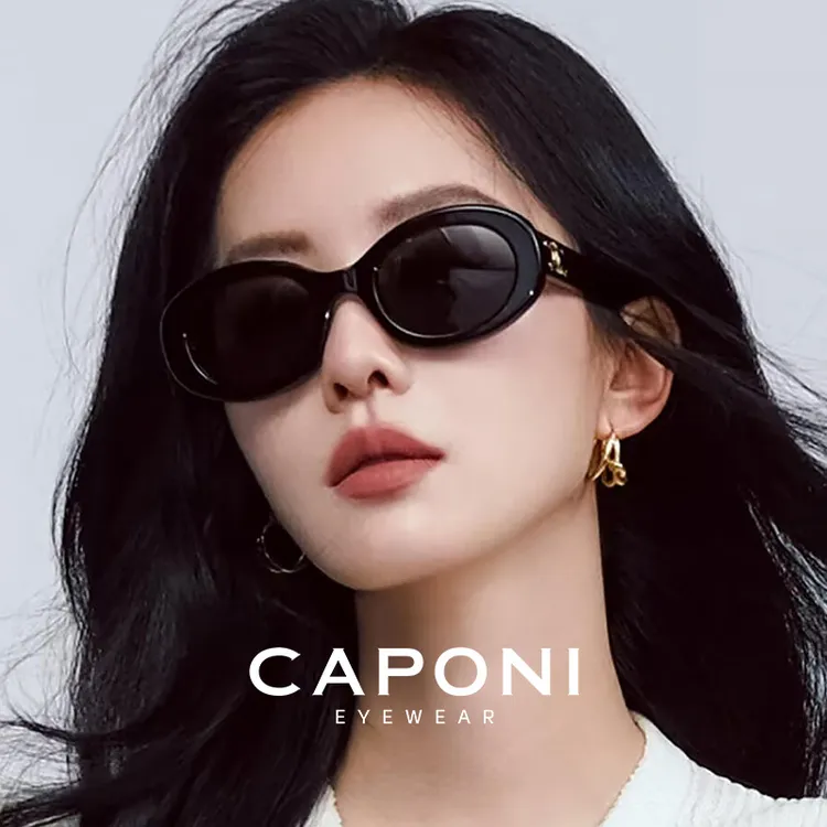 CAPONI圆框太阳镜女2025新款防紫外线辣妹复古偏光猫眼墨镜潮时尚