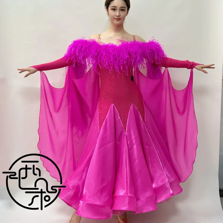 西朵舞服鸵鸟毛高级满钻摩登舞比赛裙表演服量身定制款