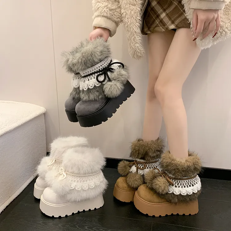 一鞋四穿厚底增高雪地靴女2025东北冬加绒保暖小个子可爱毛毛棉鞋