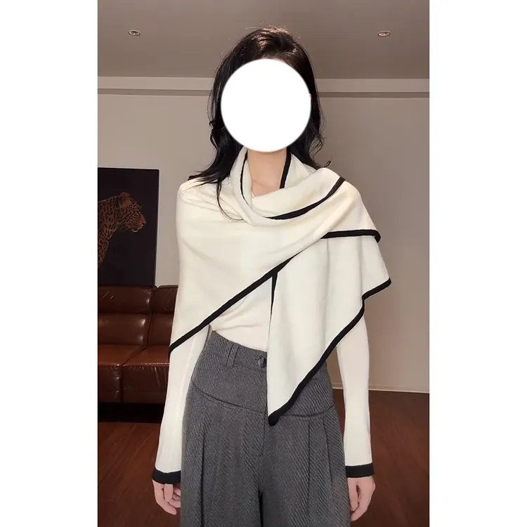 韩系真两件三角披肩设计感针织衫女早秋季不规则上衣套装
