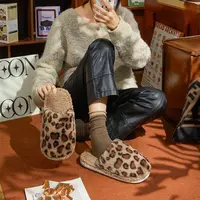 【8010-1】冬款新款毛毛包头时尚豹纹蝴蝶结女士居家舒适棉拖鞋保暖