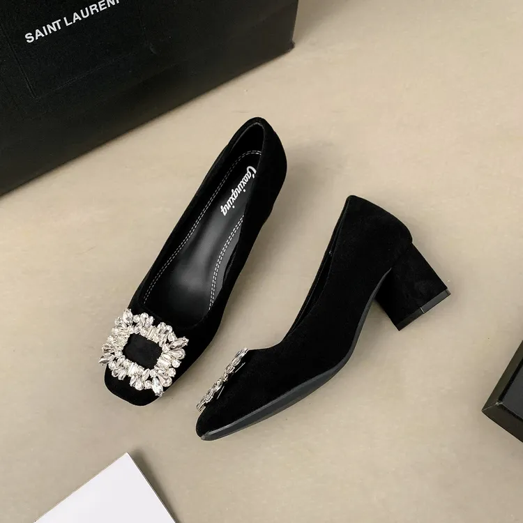 浅口方头工作鞋职业女鞋通勤软底粗跟舒适单鞋复古低跟玛丽珍鞋