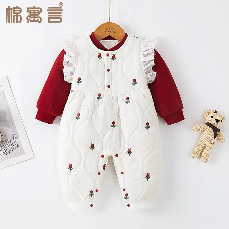 婴儿冬季连体衣棉袄夹棉外穿爬服宝宝背心哈衣加厚无袖背带保暖裤