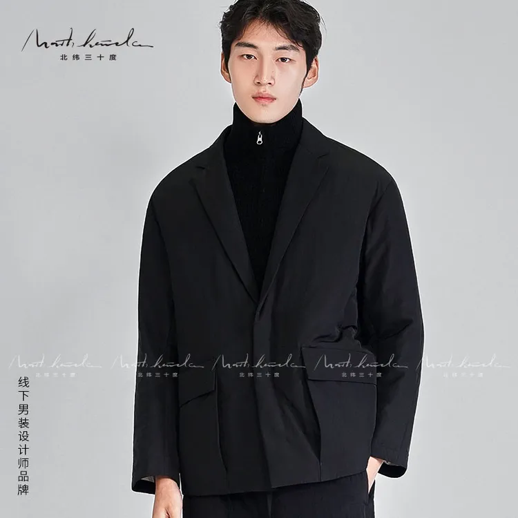 北纬三十度25冬季通勤桑蚕丝西服羽绒老钱风90白鸭绒羽绒男士