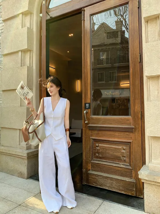 气质洋气马甲背心上衣老钱风套装2025夏季显瘦阔腿休闲裤两件套装